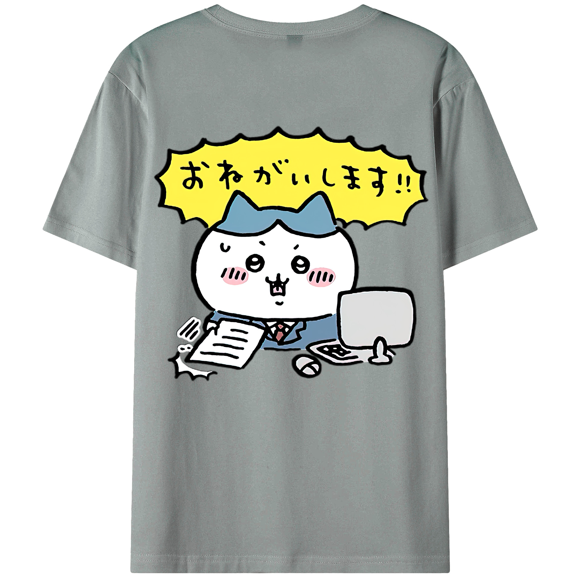 （画像用） ちいかわ ハチワレ Chii-kawa hachiware 綿100％ メンズ半袖Tシャツ（バックプリント） 通気性